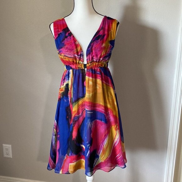 DVF Diane von Furstenberg "Belleview" Plunge Neck Sleeveless Silk Dress - Picture 1 of 9